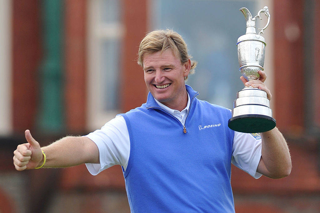 Ernie Els celebrates winning The 141st Open at Royal Lytham & St Annes